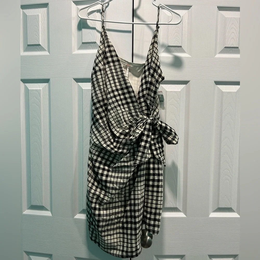 Free People Black Plaid Faux Wrap dress - Picture 4 of 6